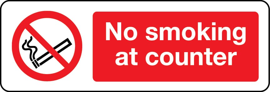 No smoking at counter sign