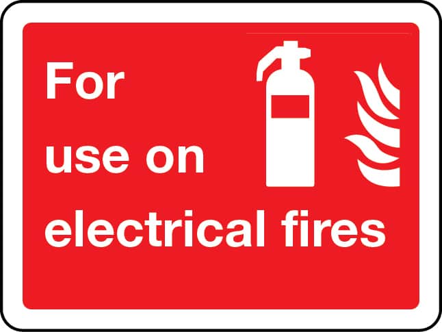 For use on electrical fires sign