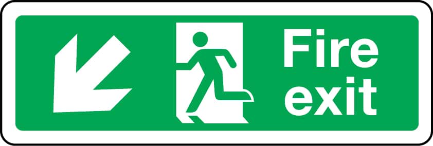 Fire exit arrow down left sign