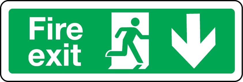 Fire exit arrow down sign