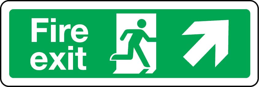 Fire exit arrow up right sign