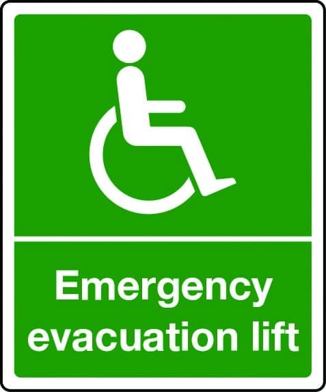 Emergency evacuation lift sign