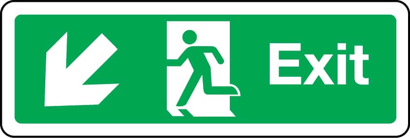 Exit primary arrow down left sign