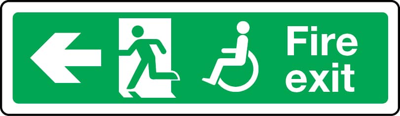 Physically impaired fire escape route arrow left sign