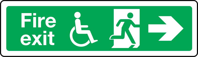 Physically impaired fire escape route arrow right sign