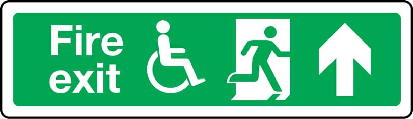 Physically impaired fire escape route arrow up sign