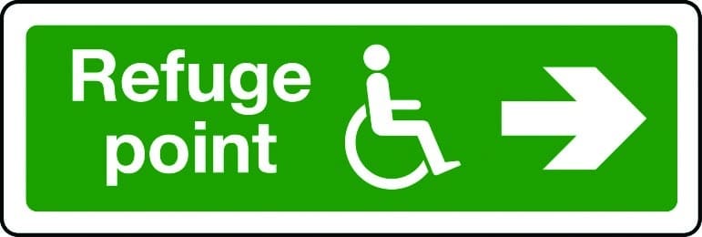 Disabled refuge point route arrow right sign