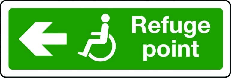 Disabled refuge point route arrow left sign