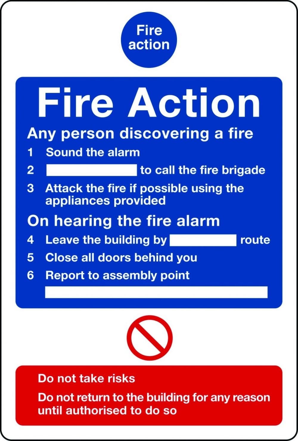 Fire action notice for telephone operator sign