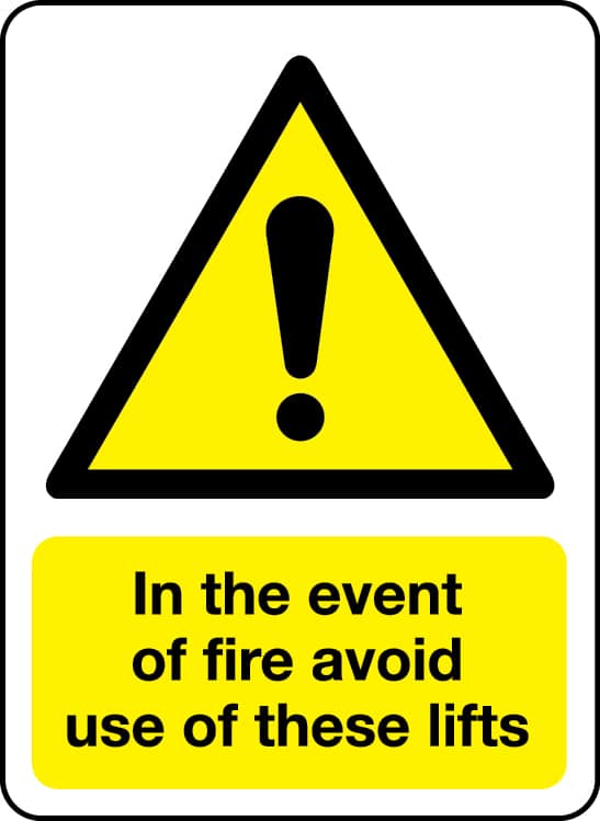 In the event of fire avoid use of these lifts sign