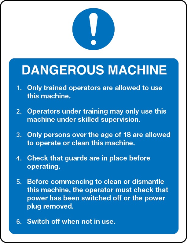 Dangerous catering machine regulations sign