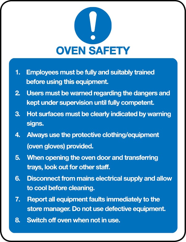 Oven safety regulations sign