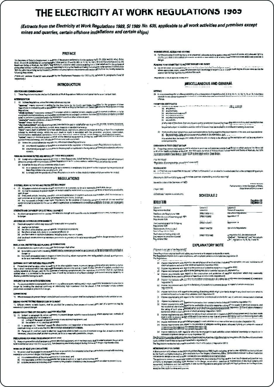 The Electricity at Work Regulations 1989