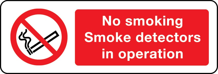 No smoking smoke detectors in operation sign