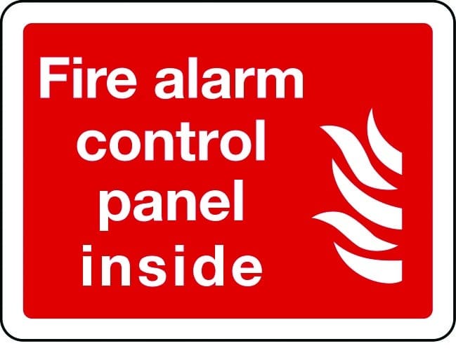 Fire alarm control panel inside sign