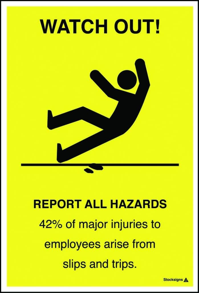 Watch out! Report all hazards poster ISO7010 symbol poster Stocksigns