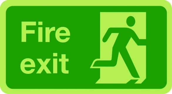 Fire exit sign (justified right) photoluminescent sign