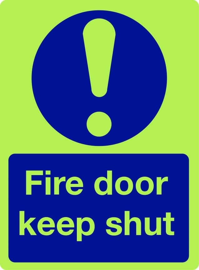 Fire door keep shut (with symbol) photoluminescent sign