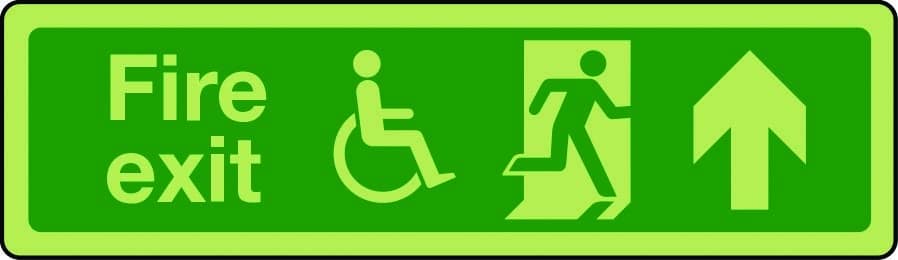 Photoluminescent physically impaired fire escape route sign arrow up