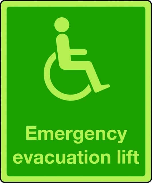 Photoluminescent emergency evacuation lift sign