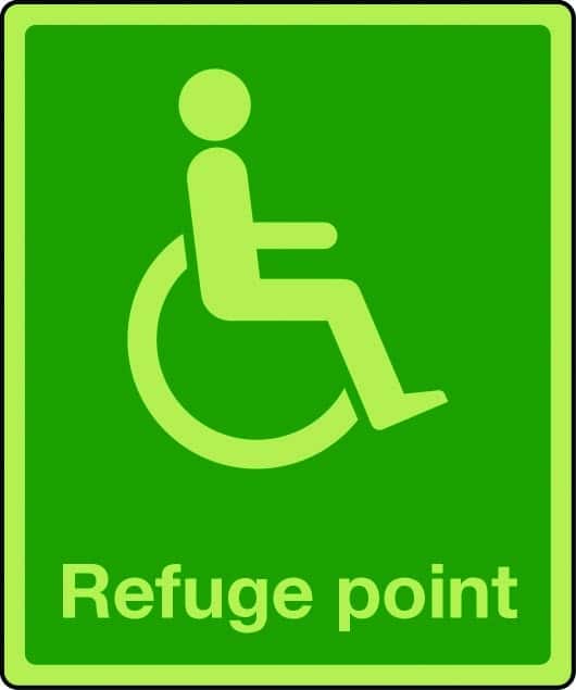 Photoluminescent physically impaired refuge sign