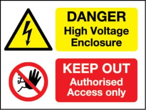 T2 Danger high voltage enclosure, keep out authorised access only sign ...