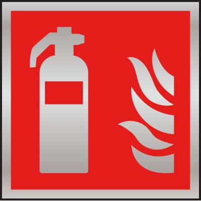 Brushed stainless steel fire extinguisher symbol