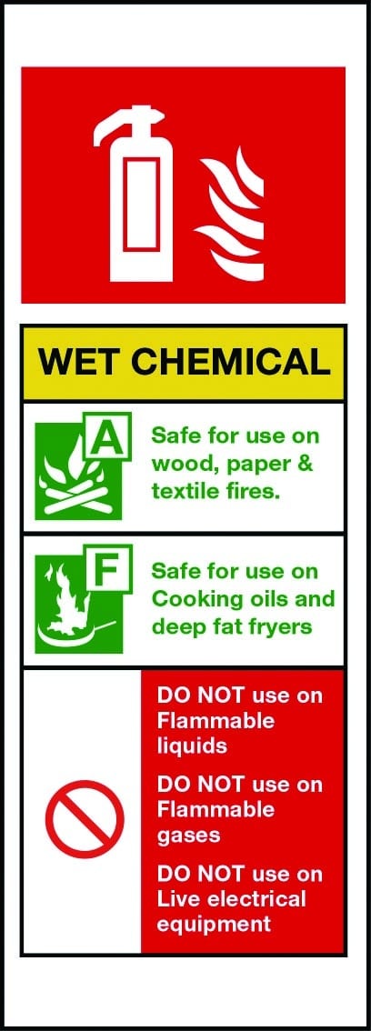 Wet chemical fire extinguisher sign