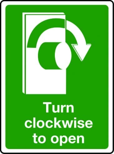 Turn clockwise to open sign