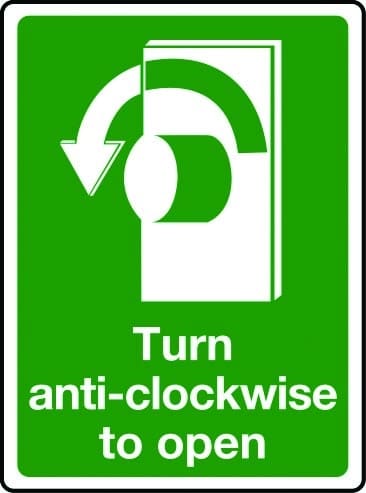 Turn anti-clockwise to open sign