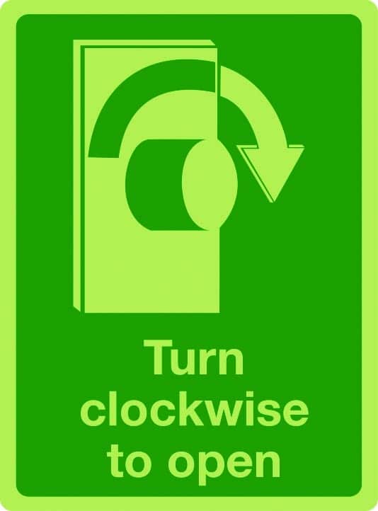 Turn clockwise to open photoluminescent sign