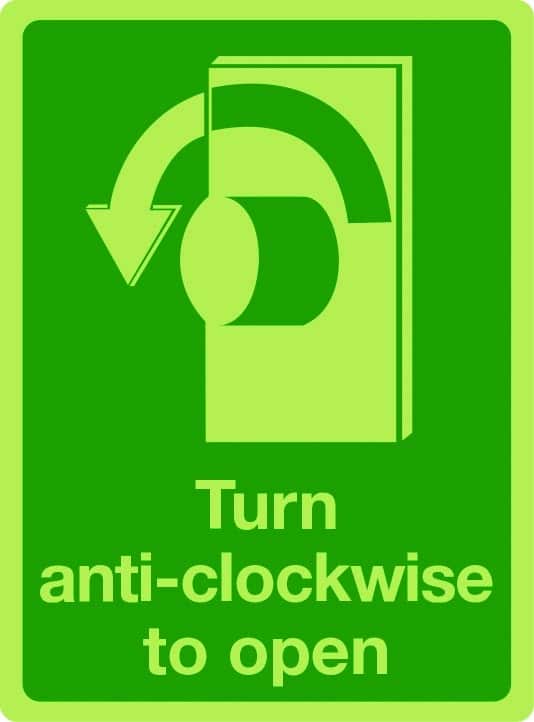 Turn anti-clockwise to open photoluminescent sign