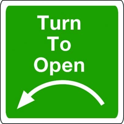 Turn to open sign