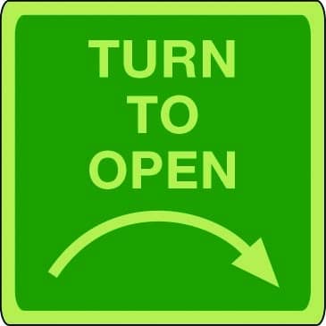 Turn clockwise to open photoluminescent sign