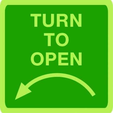 Turn anti-clockwise to open photoluminescent sign