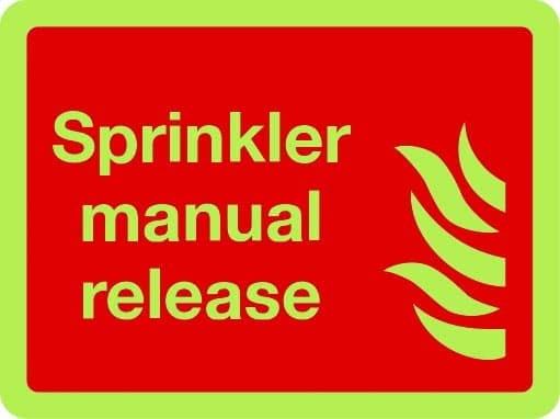 Sprinkler manual release photoluminescent sign