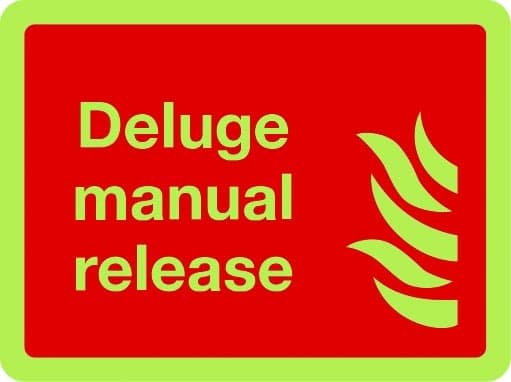 Deluge manual release photoluminescent sign