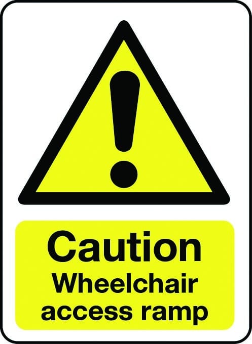 Caution wheelchair access ramp sign