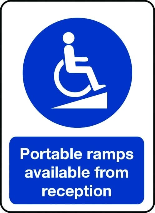 Portable ramps available from reception sign