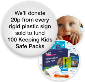 Stocksigns donating to RoSPA for 100 Keeping Kids Safe Packs