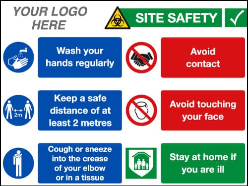 EE90212 Site Safety Coronavirus Site Board for Construction from Stocksigns Ltd 600 x 400mm