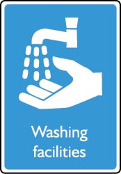 Washing facilities sign.