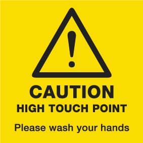 3015008DD Caution High Touch Point please wash your hands COVID-19 sticker for handles from Stocksigns safety signs