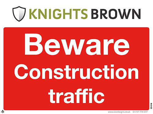 Beware Construction Traffic Sign - 4mm Correx, 400 x 300mm