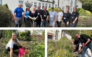 The Stocksigns team weeding and cleaning up a local charity's garden area