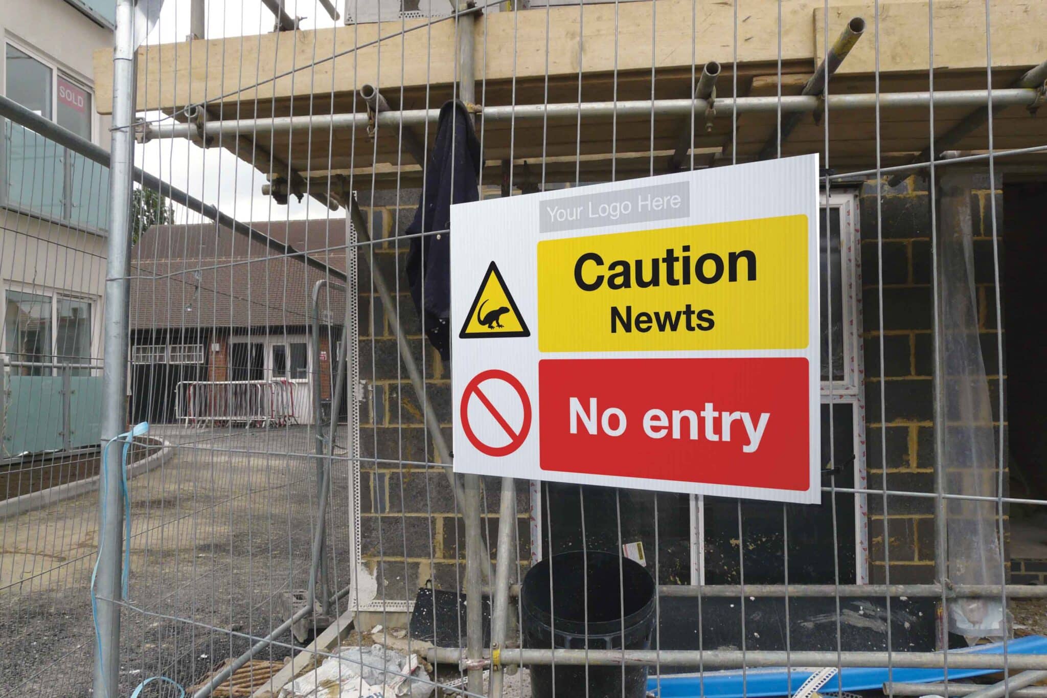 Caution Newts- Do Not Enter Stocksigns new environmental signage range on site