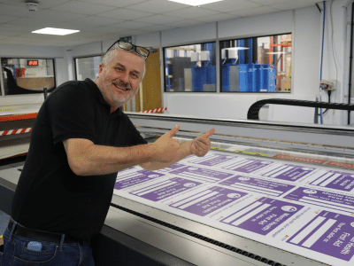 Mental Health Manufacturing Colin printing our Mental Health signs in Manufacturing
